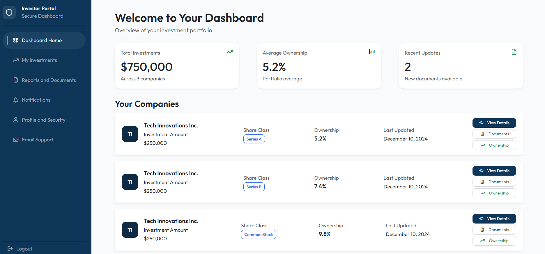 Investor Dashboard
